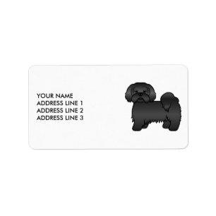 Svart Lhasa Apso Söt Tecknad Hund & Anpassad Text Adressetikett