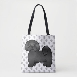 Svart Lhasa Apso Söt Tecknad Hund & Tassar Tygkasse