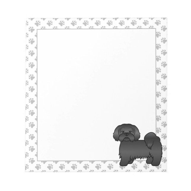 Svart Lhasa Apso Söt Tecknad Hundillustration Anteckningsblock (Framsida)