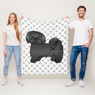 Svart Lhasa Apso Söt Tecknad Hundillustration Fleecefilt