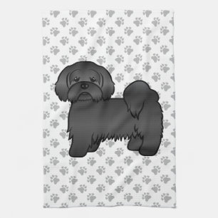 Svart Lhasa Apso Söt Tecknad Hundillustration Kökshandduk