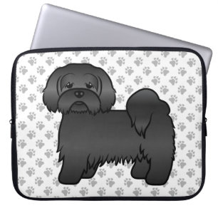 Svart Lhasa Apso Söt Tecknad Hundillustration Laptop Fodral