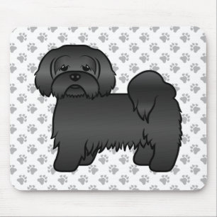 Svart Lhasa Apso Söt Tecknad Hundillustration Musmatta