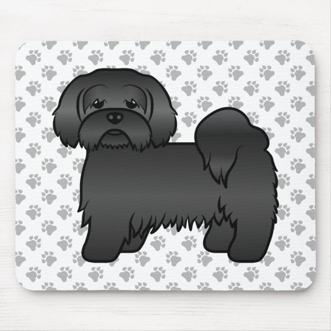 Svart Lhasa Apso Söt Tecknad Hundillustration Musmatta (Framsidan)
