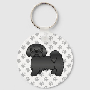 Svart Lhasa Apso Söt Tecknad Hundillustration Nyckelring