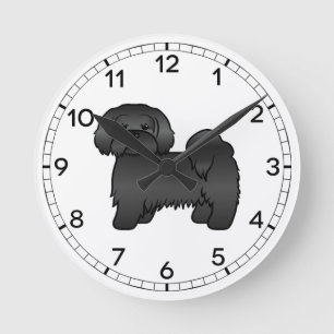 Svart Lhasa Apso Söt Tecknad Hundillustration Rund Klocka