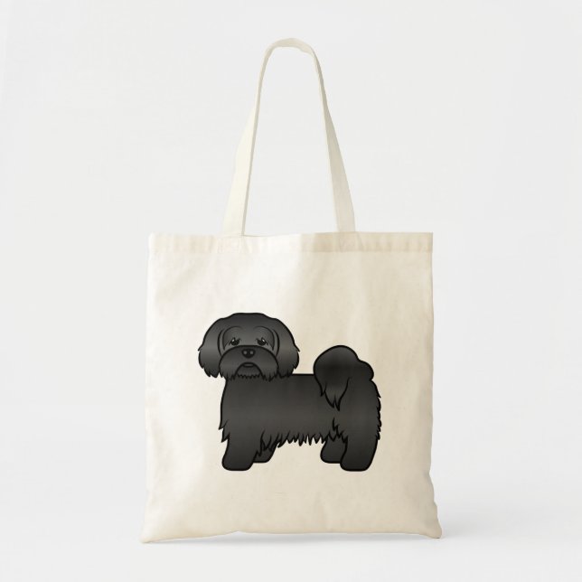 Svart Lhasa Apso Söt Tecknad Hundillustration Tygkasse (Framsidan)