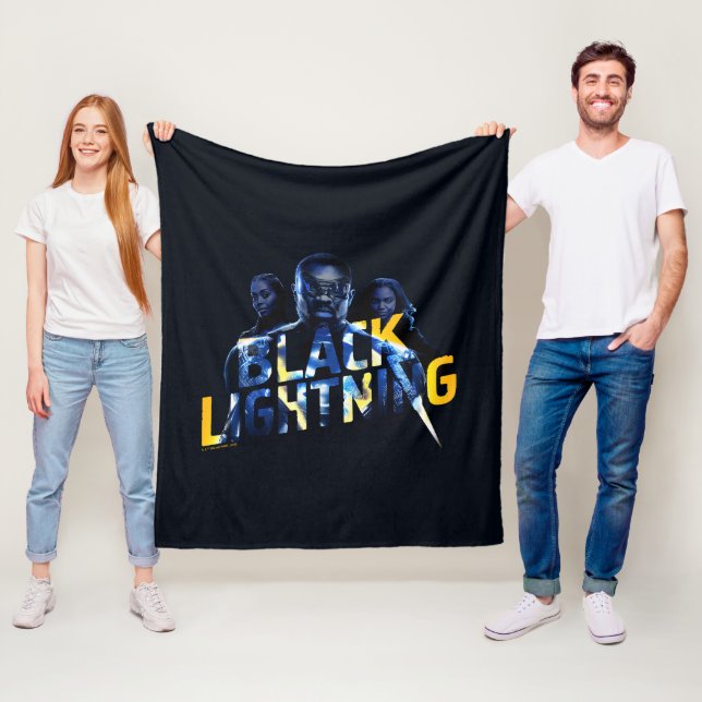 Svart Lightning Heroes-grafik Fleecefilt (På plats)
