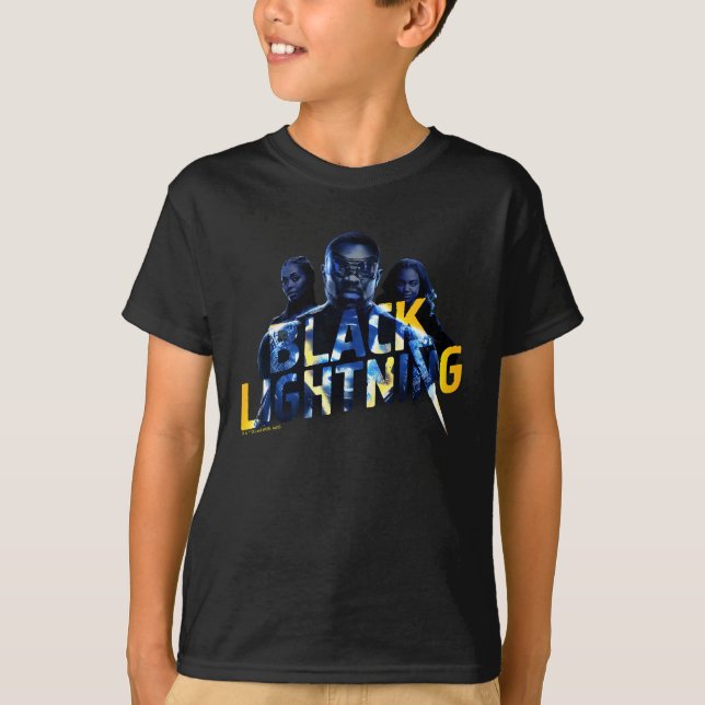 Svart Lightning Heroes-grafik T Shirt (Framsida)