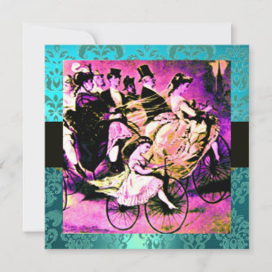 SVART LILA BLÅ CYKEL BRÖLLLOP DAMASK MONOGRAM INBJUDNINGAR