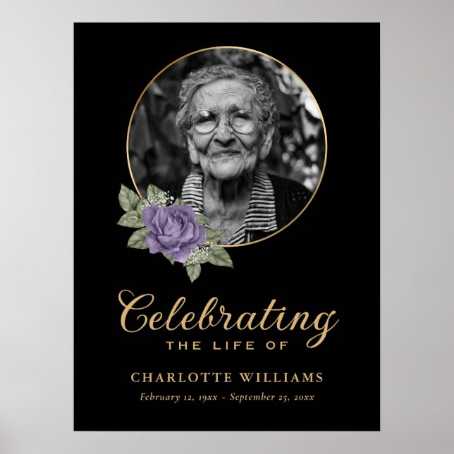 Svart Lila Blommigt Bakgrund Välkomsttecken för fo Poster (Framsidan)