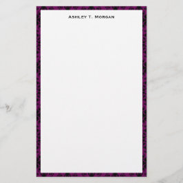 Svart/Lila Damask - Personlig Brevpapper
