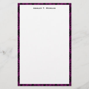 Svart/Lila Damask - Personlig Brevpapper