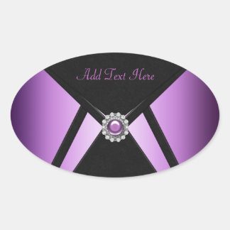 Svart Lila-Elegant-kuvert, försegling Ovalt Klistermärke