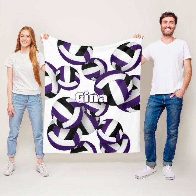 Svart lila-flickor volleyball-sportrumsdekaler fleecefilt (På plats)