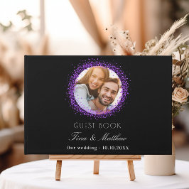 Svart lila-fotoskärmar elegant bröllop gästböcker