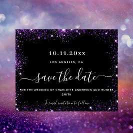 Svart lila glitter bröllop spara datum