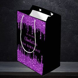 Svart lila glitter droppar monogram
