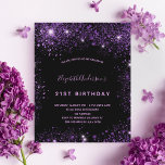 Svart lila glitter födelsedagsinbjudan<br><div class="desc">En giftig och feminin 21:a (eller någon ålder) födelsedagsfest inbjudan. På framsidan: En svart bakgrund för chicen. Dekoreras med mörk lila faux glitter stoft. Anpassa och lägg till information om namn och party. Namn är skrivet med ett handskript stil, light lila färgad brev. Baksida: svart bakgrund och faux glitter. 1...</div>