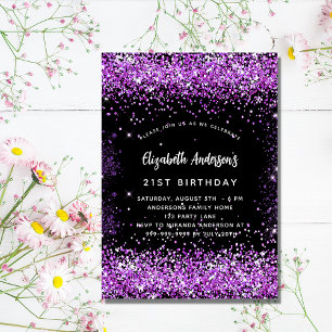 Svart lila glitter glamous inbjudan vykort