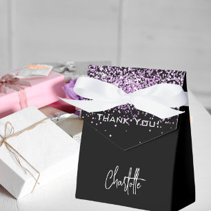 Svart lila glitter gnistrar namn tack presentaskar