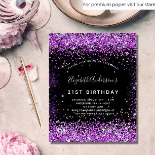 Svart lila glitter-inbjudan flygblad