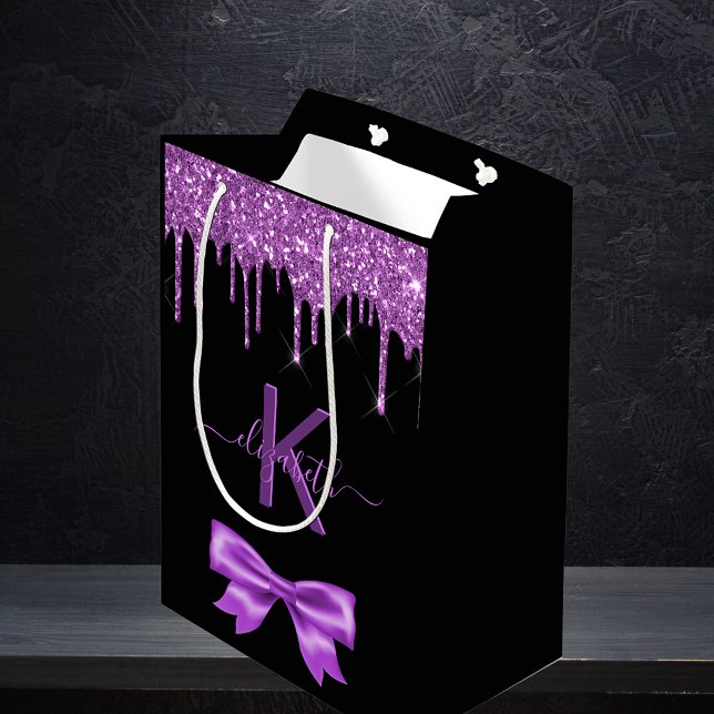 Svart lila glitter monogram tack för presenten (Skapare uppladdad)