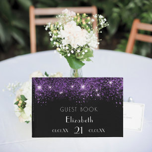 Svart lila glitter stoftmonogram namn gästböcker