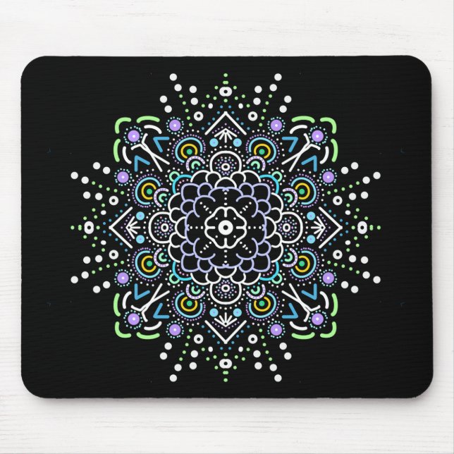 Svart, Lila, Grönt och Blue Mandala Musmatta (Framsidan)