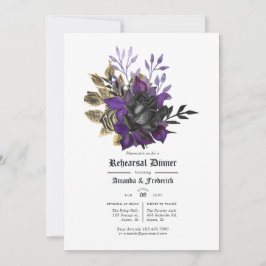 Svart Lila Guld Blommig Gotisk Övningsmiddag Inbjudningar