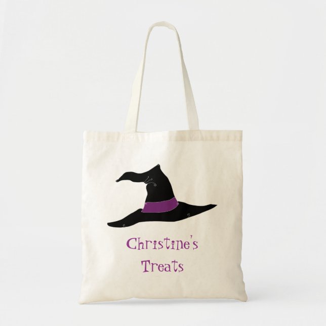 Svart & lila häxhatt Halloween Tygkasse (Framsidan)