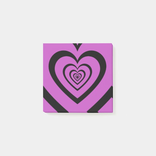 Svart Lila Hypnotic Heart Mönster Chic & Retro Post-it Block (Framsida)