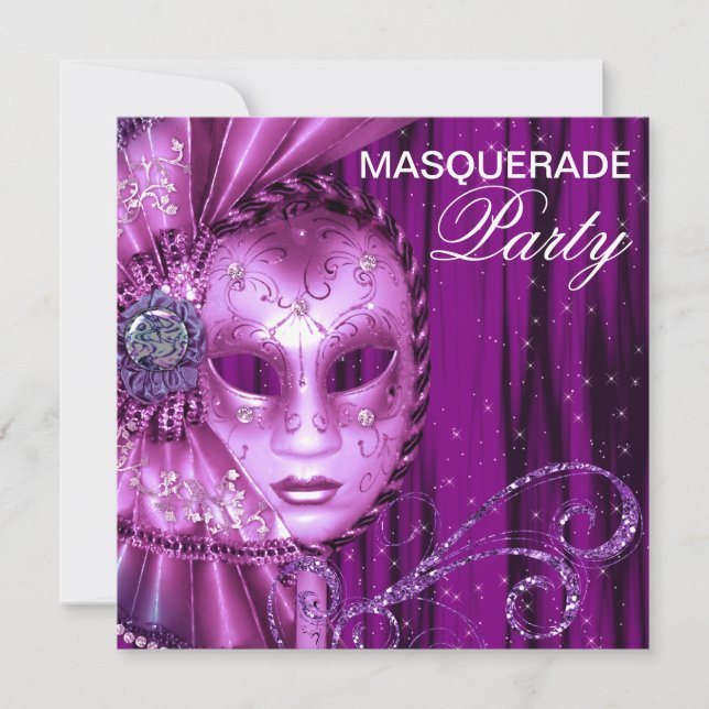 Svart lila maskeradfest inbjudningar (Framsida)