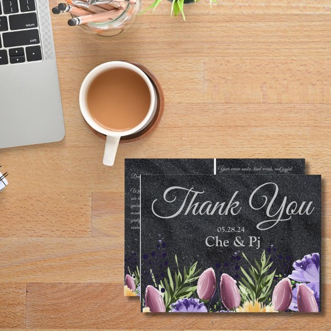 Svart Lila - minimalistisk Blommigt - tackkort Vykort (Skapare uppladdad)