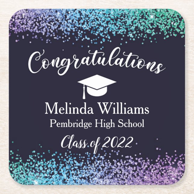 Svart Lila och blå Studenten Underlägg Papper Kvadrat (Framsidan)