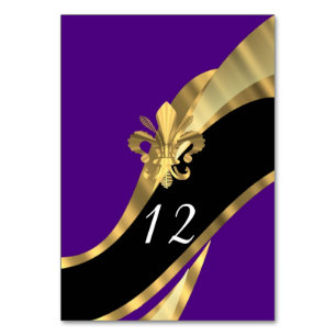 Svart lila och guld fleur de lys bordsnummer