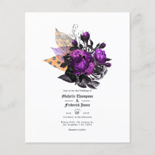 Svart, lila och orange shabby blomsterbröllop flygblad