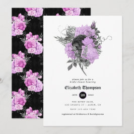 Svart, lila och silver blomster gotisk bröllopsdus inbjudningar