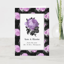 Svart, lila och silver blomster gotisk bröllopsfot tack kort