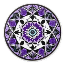 Svart, Lila och Teal Mandala Ceramic Knob Knopp
