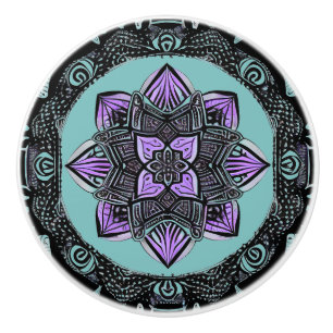 Svart, Lila och Teal Mandala Ceramic Knob Knopp