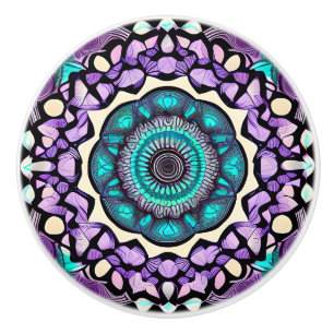 Svart, Lila och Teal Mandala Ceramic Knob Knopp