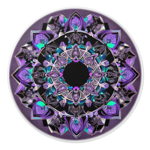 Svart, Lila och Teal Mandala Ceramic Knob Knopp