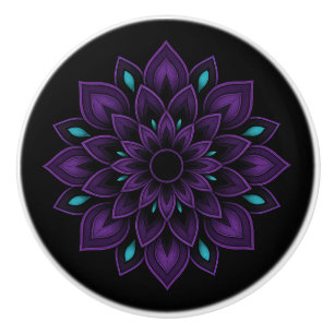 Svart, Lila och Teal Mandala Ceramic Knob Knopp
