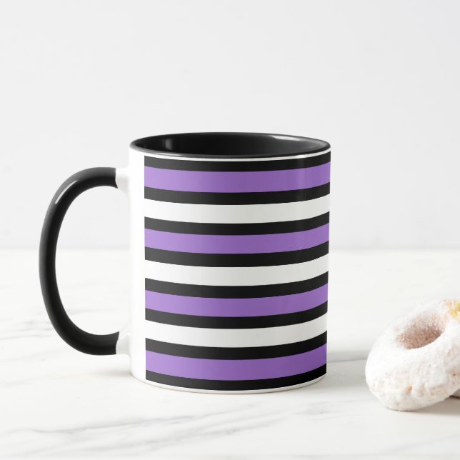 Svart, Lila och vitt Rand Mugg (Med munk)