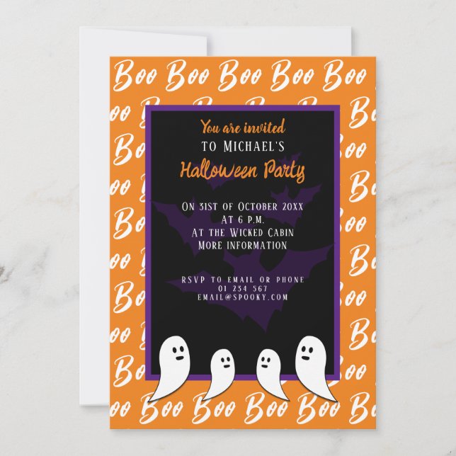 Svart lila orange bu Halloween-spöke  Inbjudningar (Framsida)
