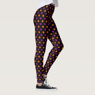 Svart Lila Orange Prickig Mönster Leggings