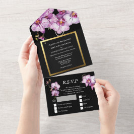 Svart lila-orkidblomma guld bröllop luxurie