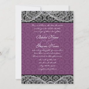 Svart Lila Paisley Damask-bröllopsinbjudan Inbjudningar