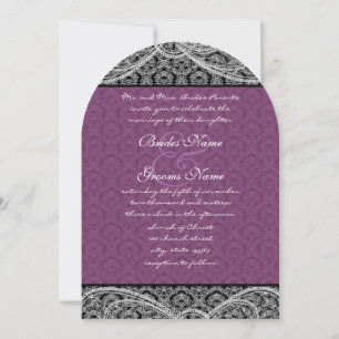Svart Lila Paisley Damask-bröllopsinbjudan Inbjudningar